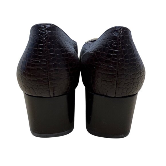 Salvatore Ferragamo Brown Croc-Embossed Leather Block Heel Loafers Sz 5.5B- New - Picture 4 of 8